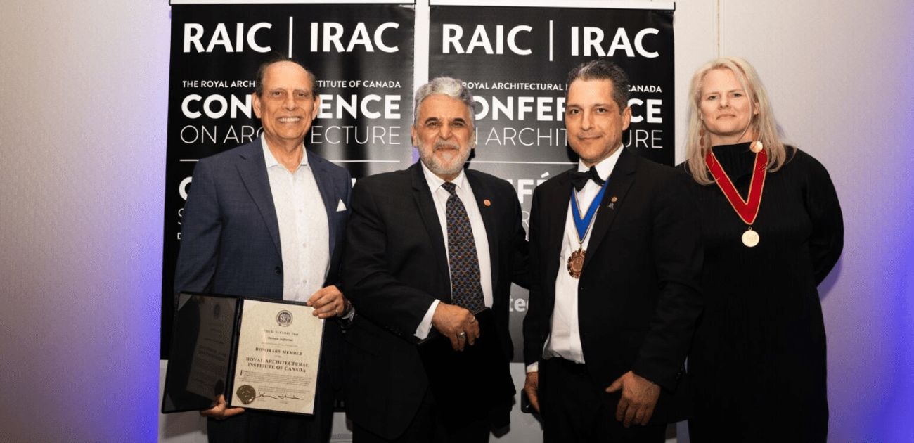 Hassan Saffarini and John Tassiopoulos are presented with honorary membership from Jonathan Bisson and Johanna Hurme.